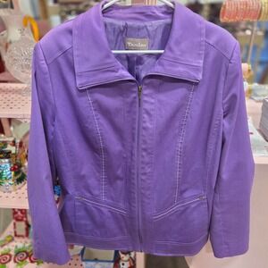 Tanjay Purple Jacket Womens White Stitching Zip Up Casual Coat